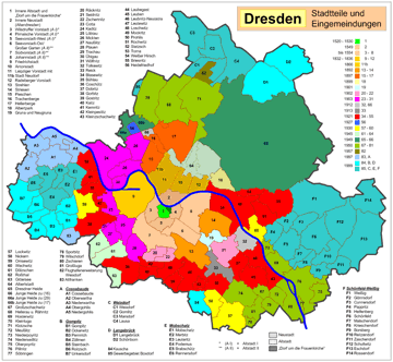Dresdner Gemeinden auf einer Karte abgebildet